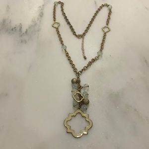 Beautiful necklace.Cream color enamel and crystals.Unique.